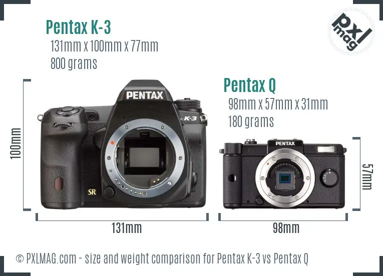 Pentax K-3 vs Pentax Q size comparison