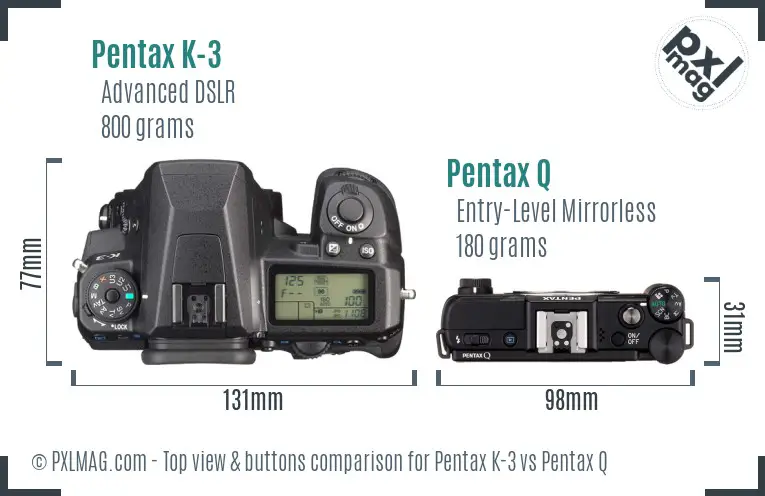 Pentax K-3 vs Pentax Q top view buttons comparison