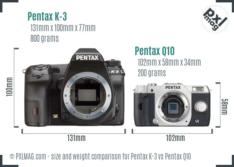 Pentax K-3 vs Pentax Q10 size comparison