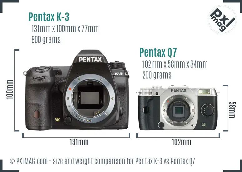 Pentax K-3 vs Pentax Q7 size comparison
