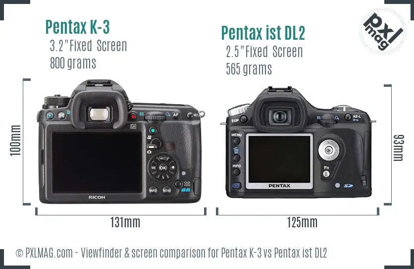 Pentax K-3 vs Pentax ist DL2 Screen and Viewfinder comparison