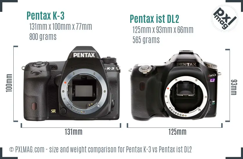 Pentax K-3 vs Pentax ist DL2 size comparison