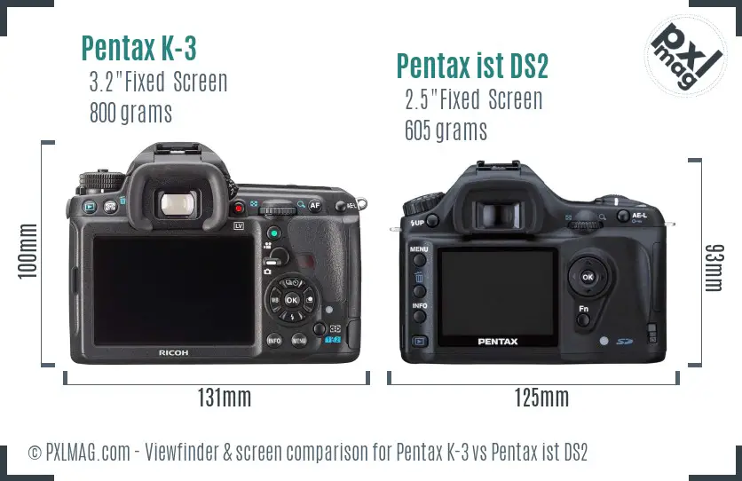 Pentax K-3 vs Pentax ist DS2 Screen and Viewfinder comparison