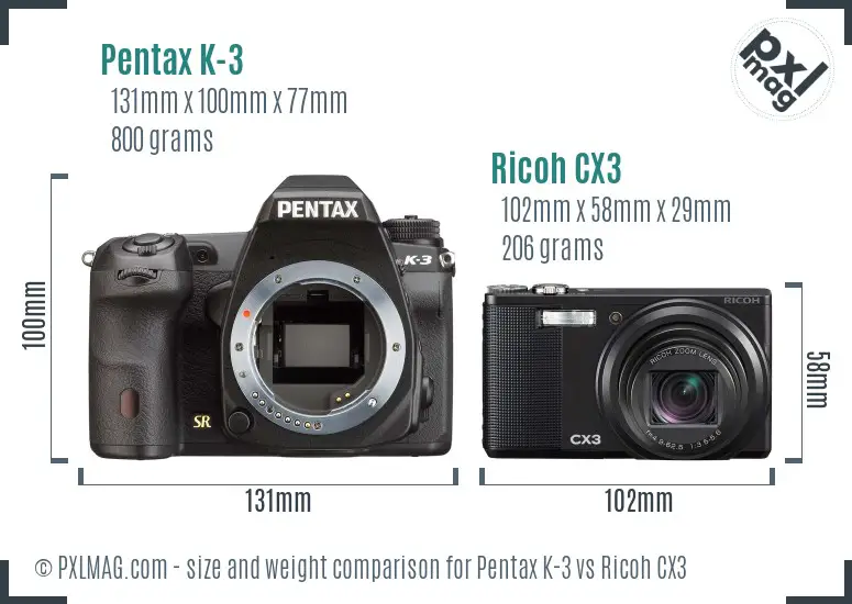 Pentax K-3 vs Ricoh CX3 size comparison Pentax K-3 vs Ricoh CX3 size comparison