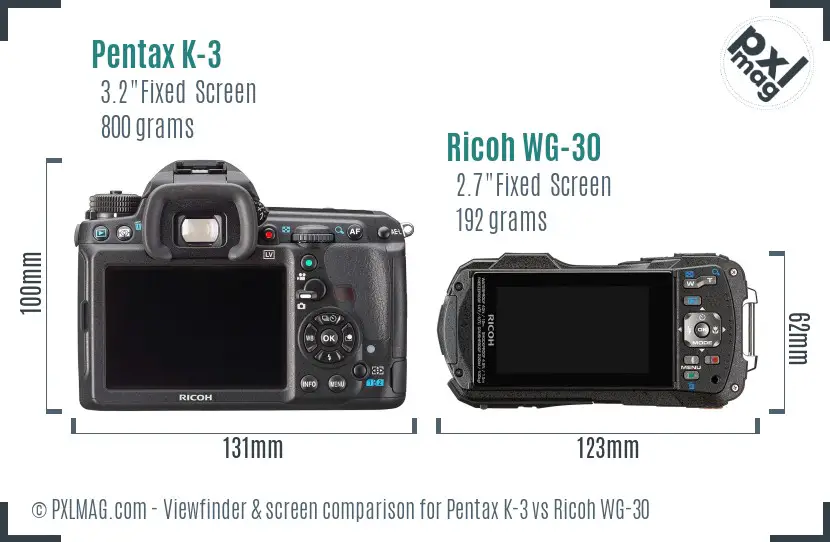 Pentax K-3 vs Ricoh WG-30 Screen and Viewfinder comparison