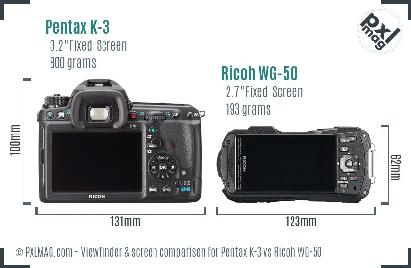 Pentax K-3 vs Ricoh WG-50 Screen and Viewfinder comparison