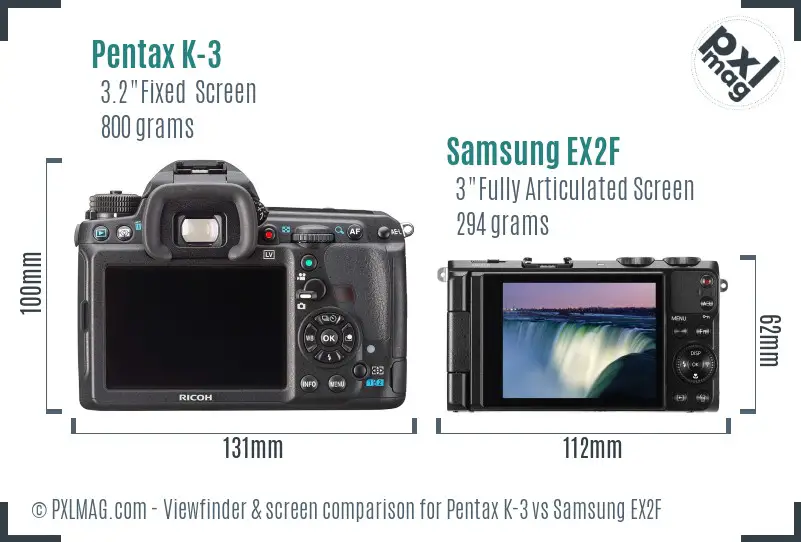Pentax K-3 vs Samsung EX2F Screen and Viewfinder comparison