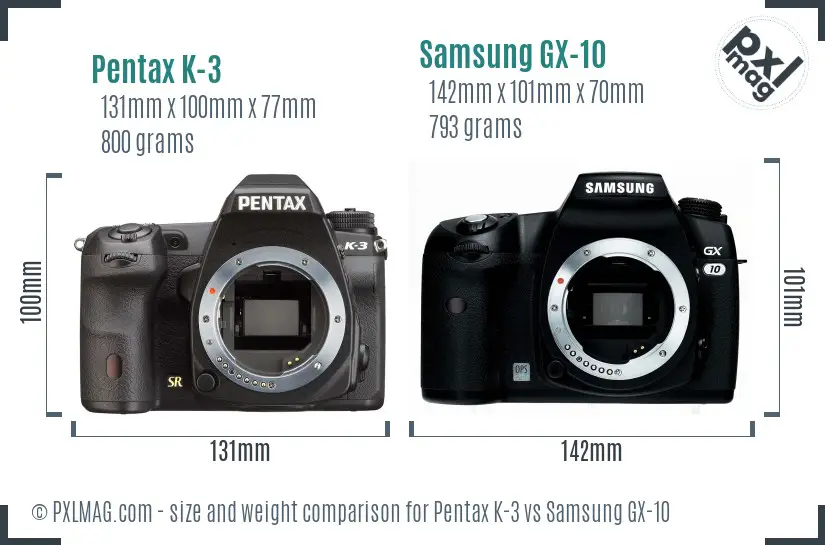 Pentax K-3 vs Samsung GX-10 size comparison