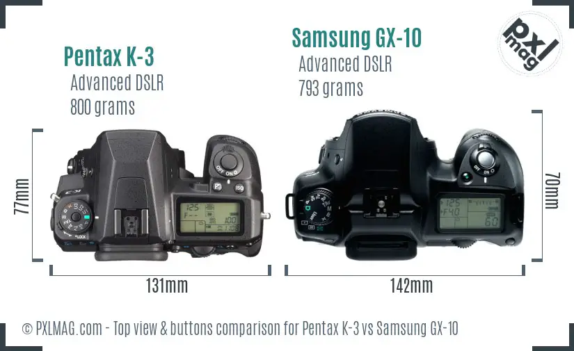 Pentax K-3 vs Samsung GX-10 top view buttons comparison