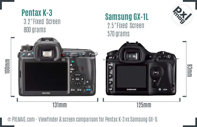 Pentax K-3 vs Samsung GX-1L Screen and Viewfinder comparison