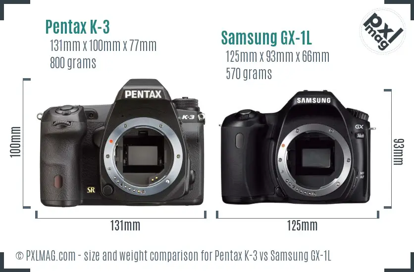 Pentax K-3 vs Samsung GX-1L size comparison