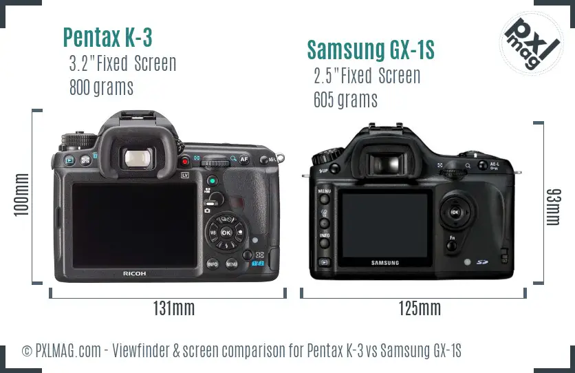 Pentax K-3 vs Samsung GX-1S Screen and Viewfinder comparison