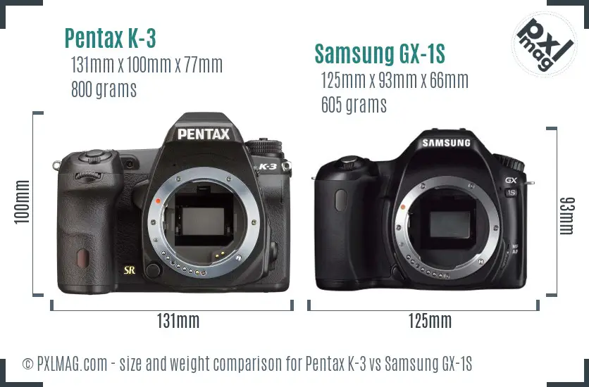 Pentax K-3 vs Samsung GX-1S size comparison