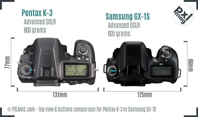Pentax K-3 vs Samsung GX-1S top view buttons comparison