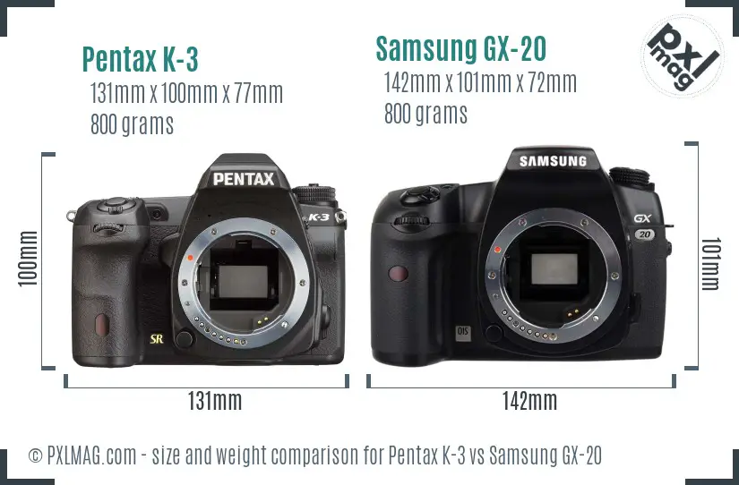 Pentax K-3 vs Samsung GX-20 size comparison