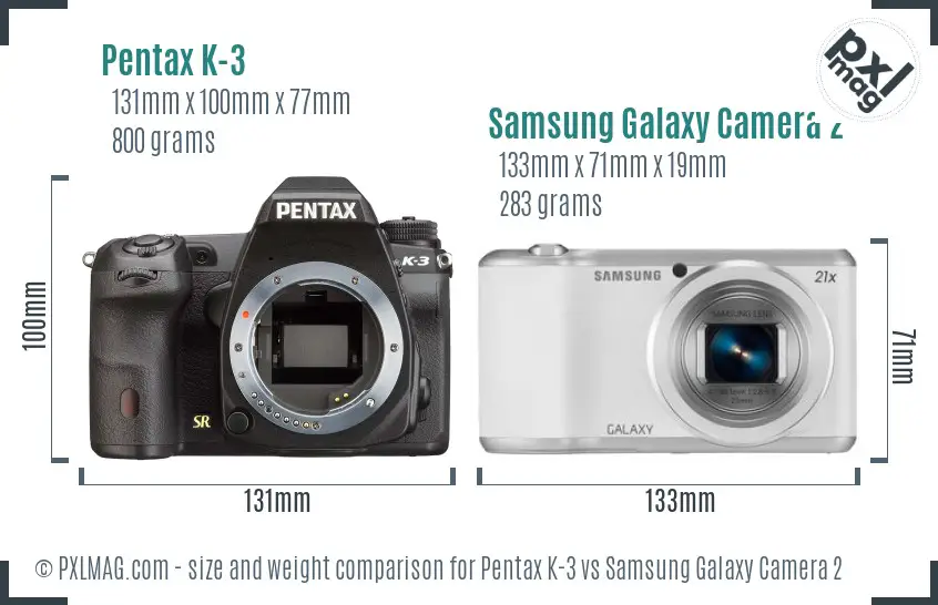 Pentax K-3 vs Samsung Galaxy Camera 2 size comparison