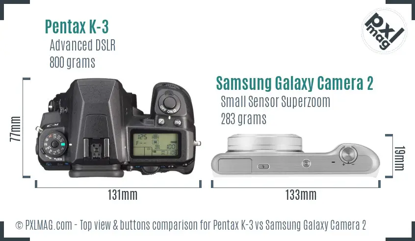 Pentax K-3 vs Samsung Galaxy Camera 2 top view buttons comparison