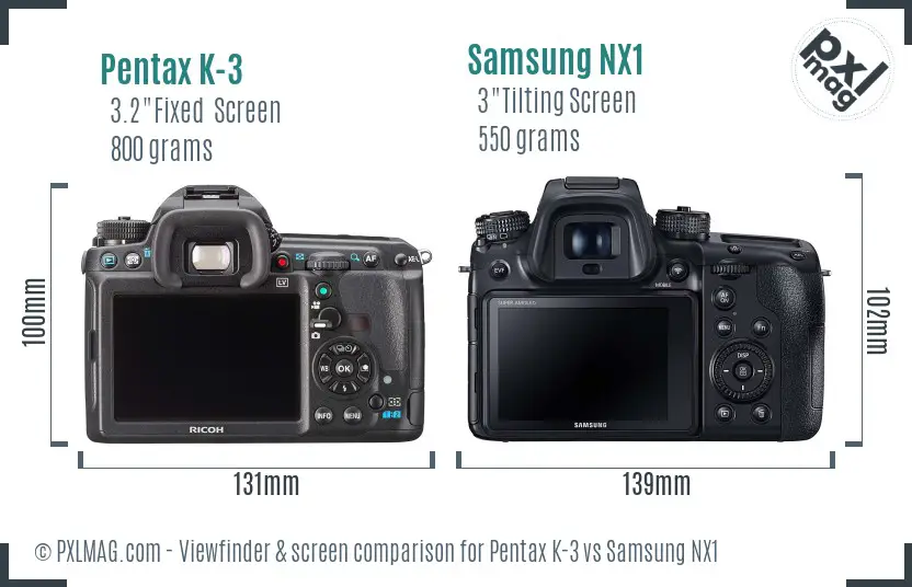 Pentax K-3 vs Samsung NX1 Screen and Viewfinder comparison