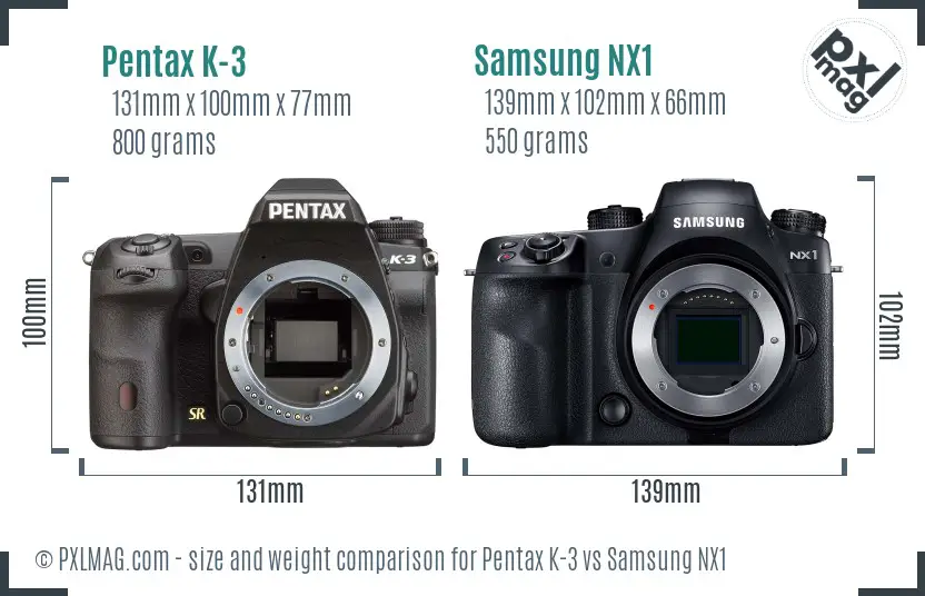 Pentax K-3 vs Samsung NX1 size comparison