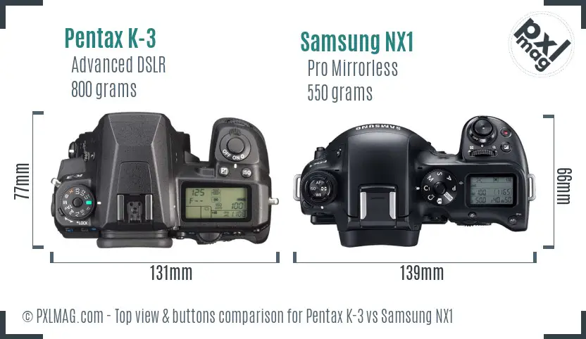 Pentax K-3 vs Samsung NX1 top view buttons comparison