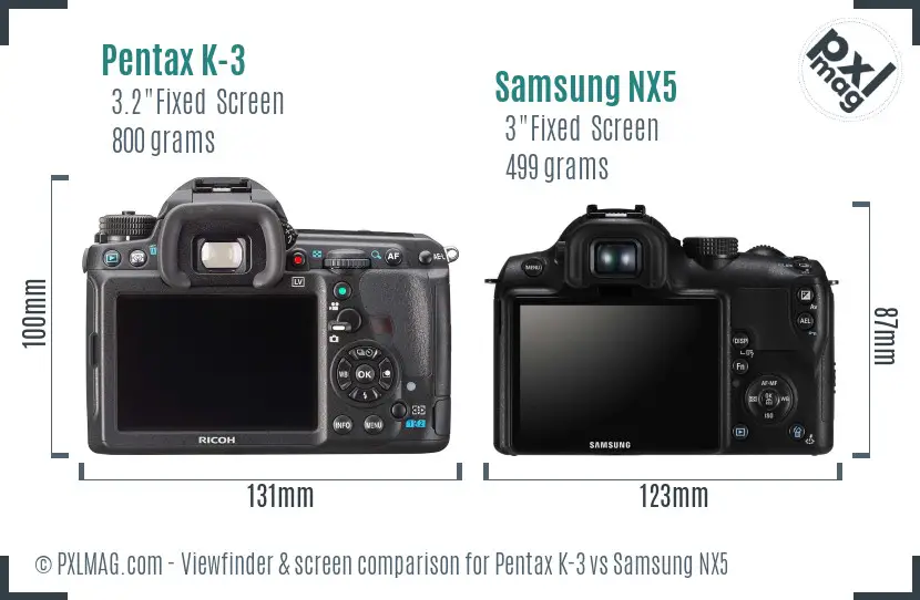 Pentax K-3 vs Samsung NX5 Screen and Viewfinder comparison Pentax K-3 vs Samsung NX5 Screen and Viewfinder comparison