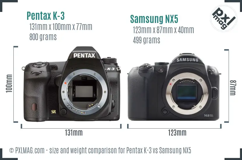 Pentax K-3 vs Samsung NX5 size comparison Pentax K-3 vs Samsung NX5 size comparison