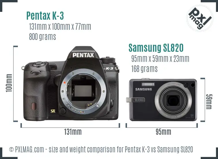 Pentax K-3 vs Samsung SL820 size comparison