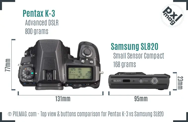 Pentax K-3 vs Samsung SL820 top view buttons comparison