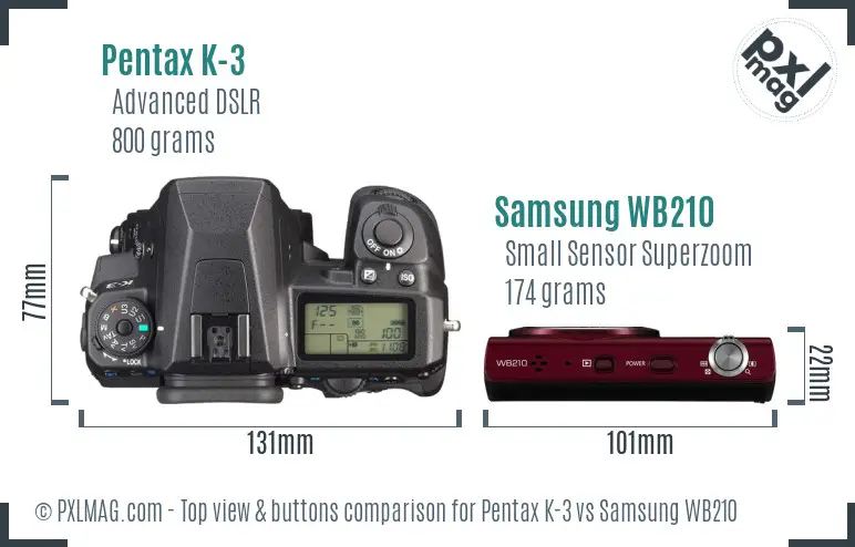 Pentax K-3 vs Samsung WB210 top view buttons comparison