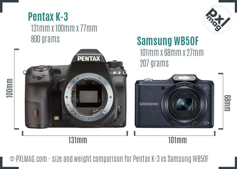 Pentax K-3 vs Samsung WB50F size comparison