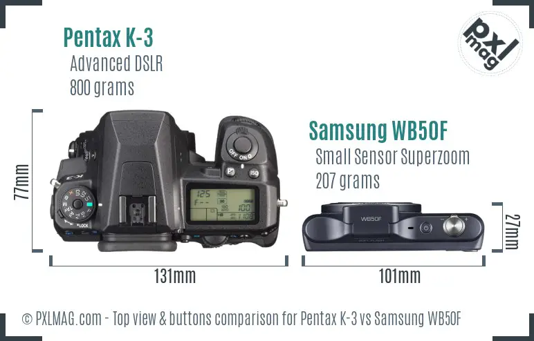 Pentax K-3 vs Samsung WB50F top view buttons comparison