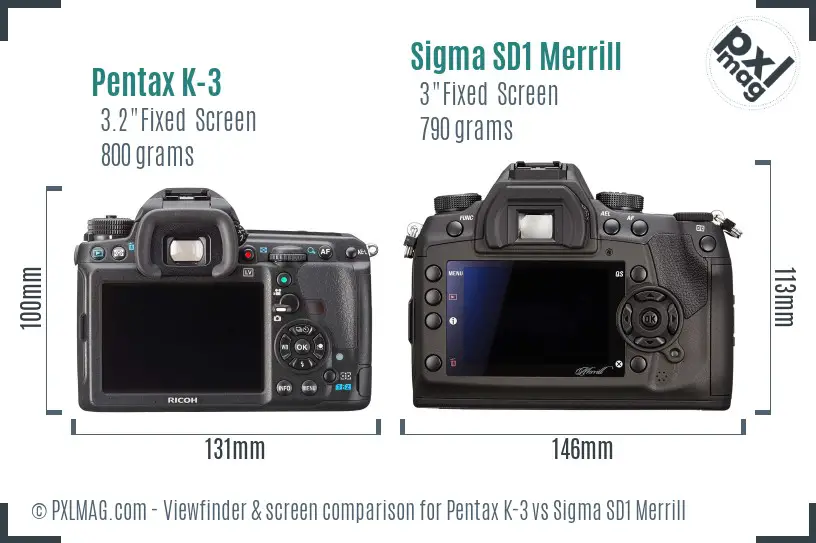 Pentax K-3 vs Sigma SD1 Merrill Screen and Viewfinder comparison