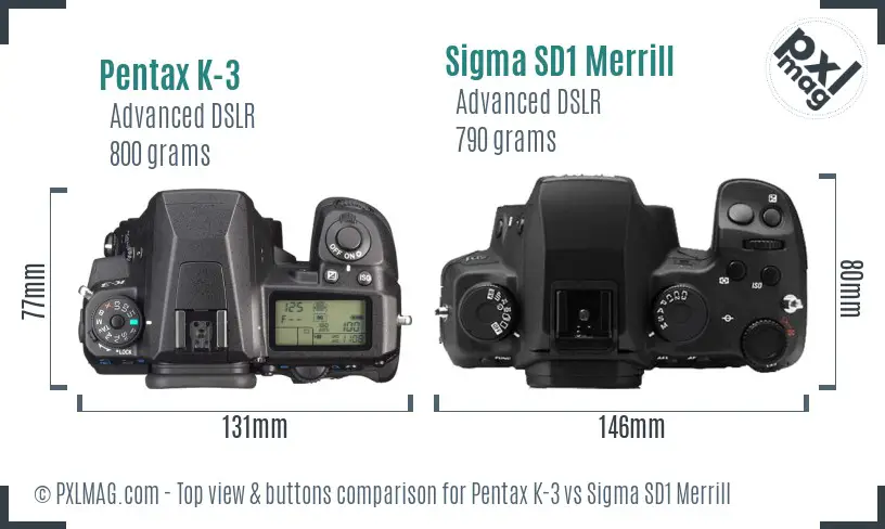 Pentax K-3 vs Sigma SD1 Merrill top view buttons comparison