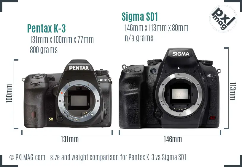 Pentax K-3 vs Sigma SD1 size comparison