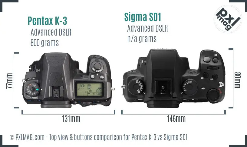 Pentax K-3 vs Sigma SD1 top view buttons comparison