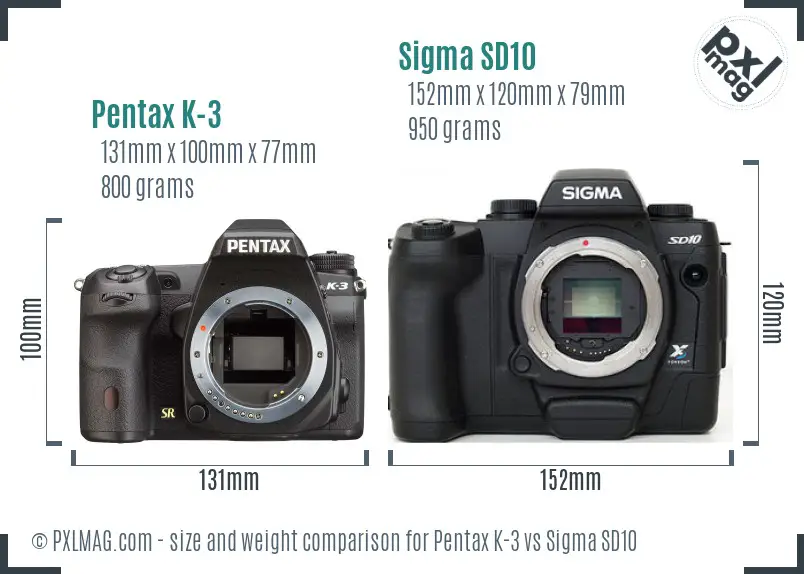 Pentax K-3 vs Sigma SD10 size comparison