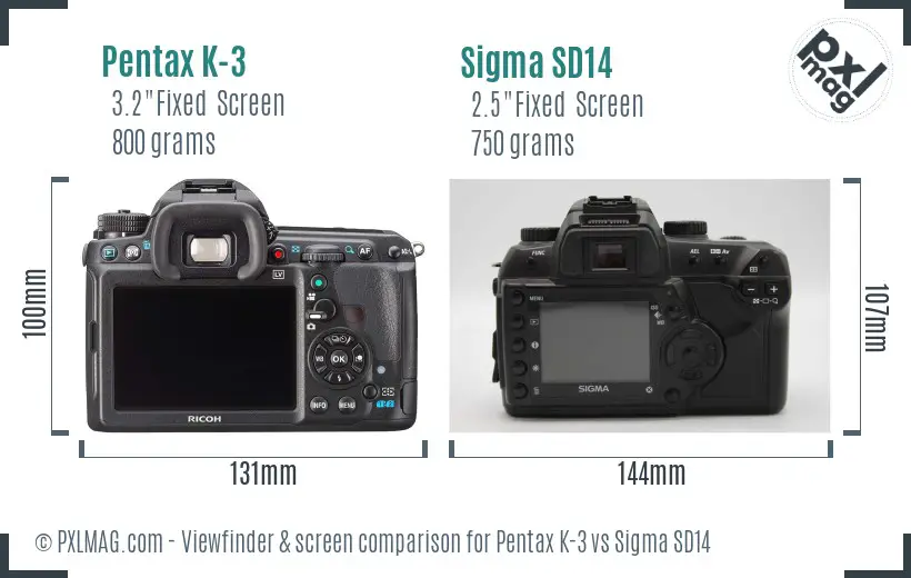 Pentax K-3 vs Sigma SD14 Screen and Viewfinder comparison