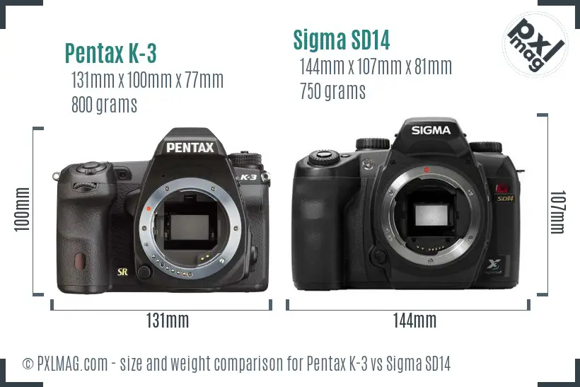 Pentax K-3 vs Sigma SD14 size comparison