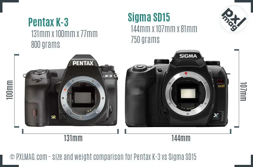 Pentax K-3 vs Sigma SD15 size comparison