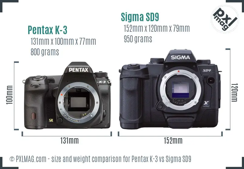 Pentax K-3 vs Sigma SD9 size comparison