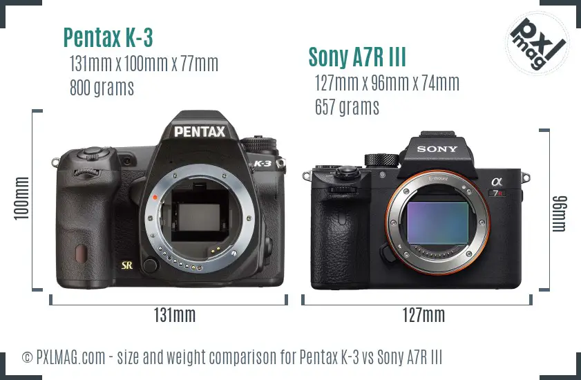 Pentax K-3 vs Sony A7R III size comparison
