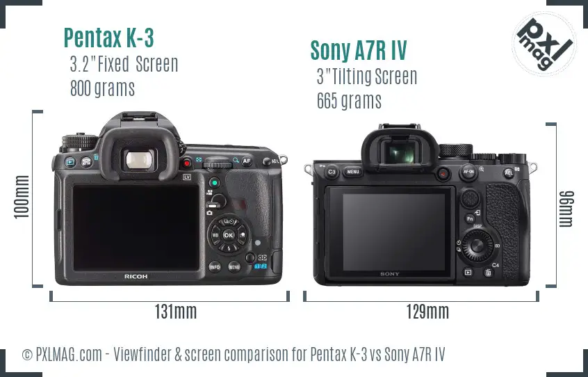 Pentax K-3 vs Sony A7R IV Screen and Viewfinder comparison