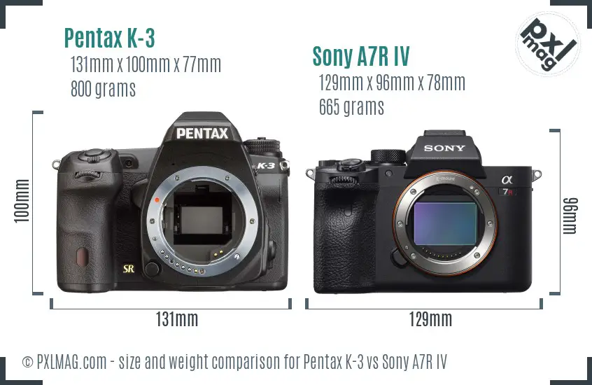 Pentax K-3 vs Sony A7R IV size comparison