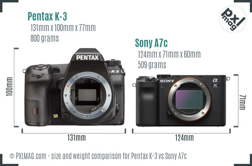 Pentax K-3 vs Sony A7c size comparison