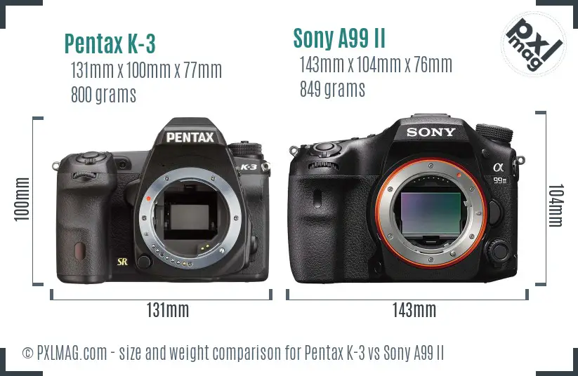 Pentax K-3 vs Sony A99 II size comparison