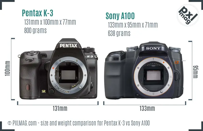 Pentax K-3 vs Sony A100 size comparison