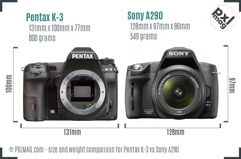 Pentax K-3 vs Sony A290 size comparison Pentax K-3 vs Sony A290 size comparison