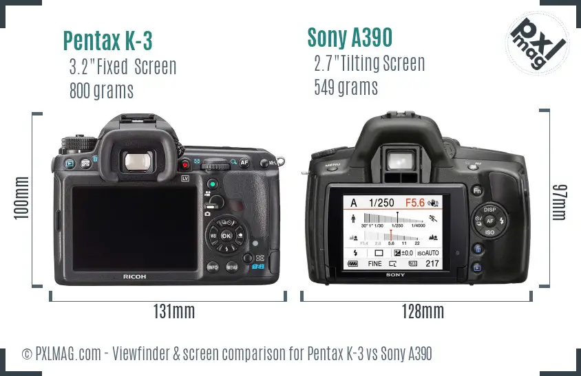 Pentax K-3 vs Sony A390 Screen and Viewfinder comparison Pentax K-3 vs Sony A390 Screen and Viewfinder comparison