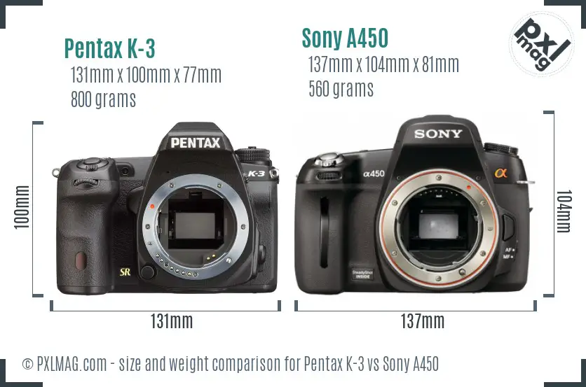 Pentax K-3 vs Sony A450 size comparison Pentax K-3 vs Sony A450 size comparison