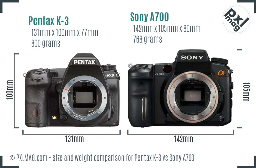 Pentax K-3 vs Sony A700 size comparison